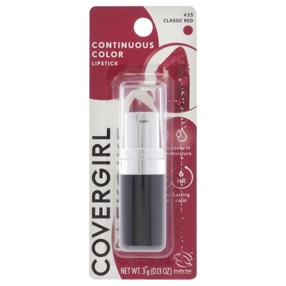 (2 Pack) CoverGirl Continuous Color Lipstick 580 Classic Red Cream Lip Color NEW